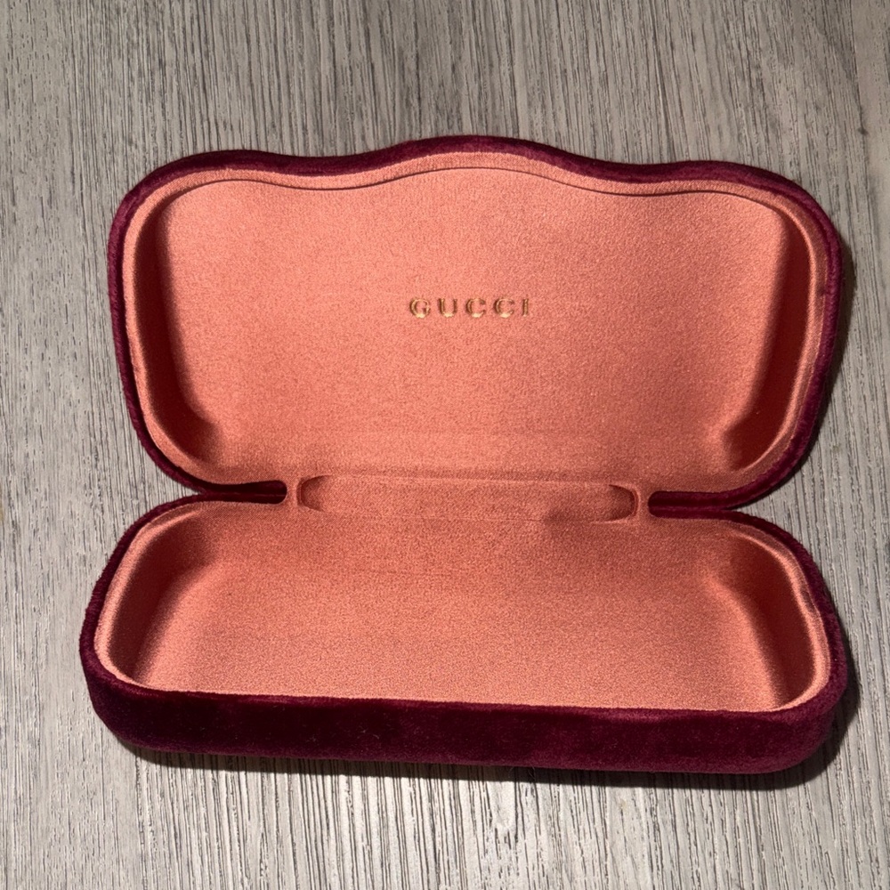Gucci Velvet Eyewear Case in Burgundy and Peach